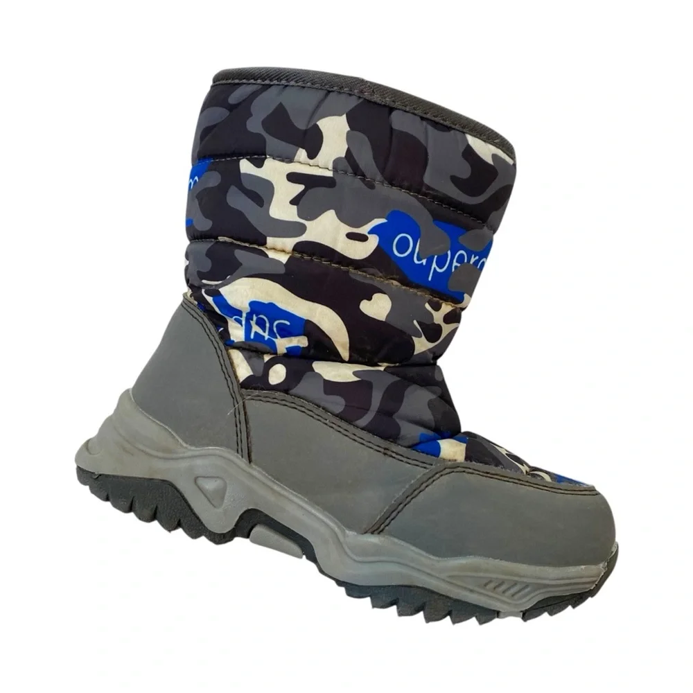 SNOW BOOTS Blue Waterproof Camouflage Camo Blue Black Gray Rain Winter Outdoor